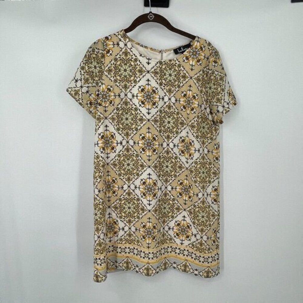 Lulu's Dress Medium Womens Yellow Sheath Short Sleeve Lined Floral Dress Casual